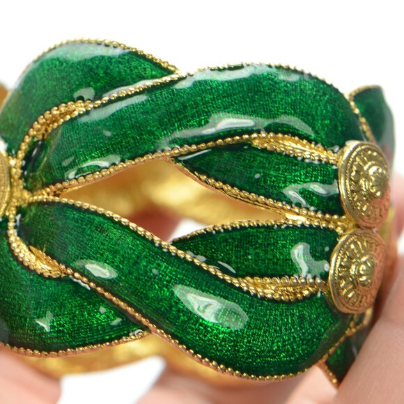 Vintage Kenneth Jay Lane KJL Green Enamel & Gold-tone Bracelet - Picture 6 of 10